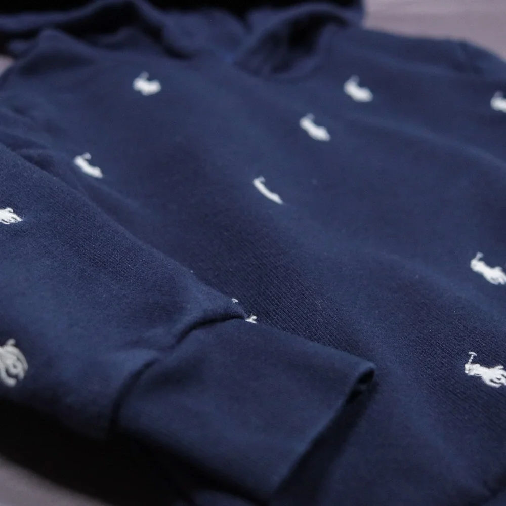 Polo Ralph Lauren Hoodie Kids 4/4T Navy Blue All Over Pony Embroidered Fleece